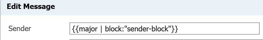 An example of a sender field using a content block, which is a bad example and will not work.