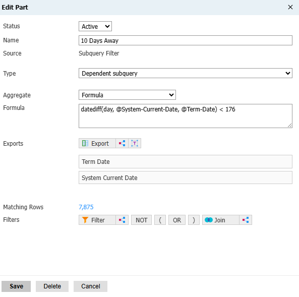 Subquery with formula using datediff to compare two dates