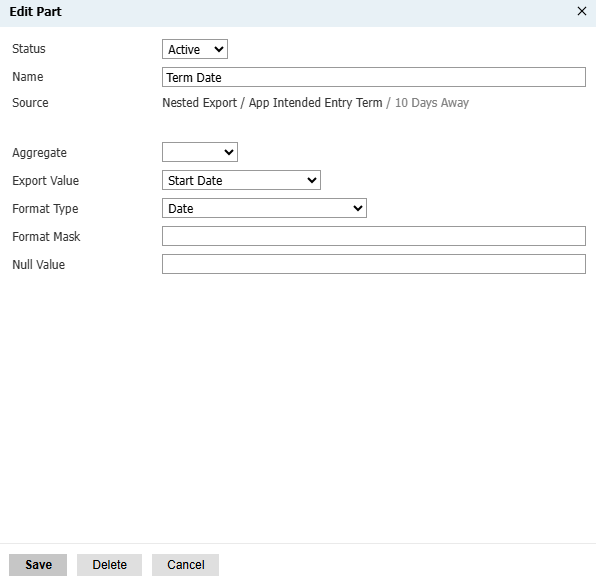 Nested export configured with date formatmask