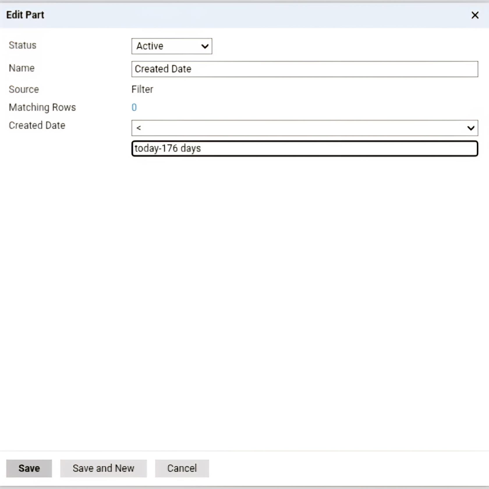 Standard Date Field with <today-176 days filter