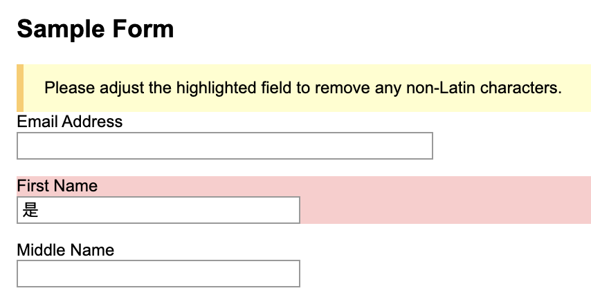 Screenshot showing the error and highlighted field